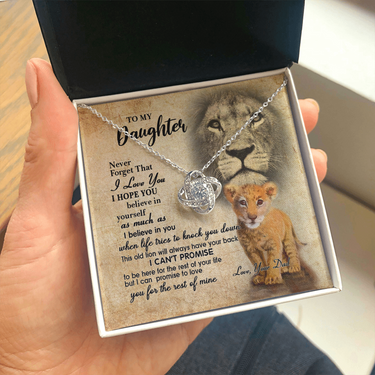 to my daughter necklace, this old lion will always have your back the love knot necklace